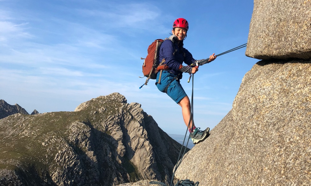 Jessie Leong abseiling on the Isle of Arran