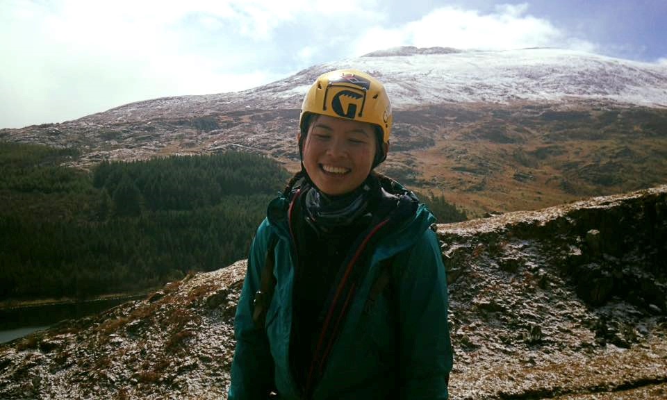 Jessie Leong wearing a yellow helmet on her first Mountain Leader assessment.